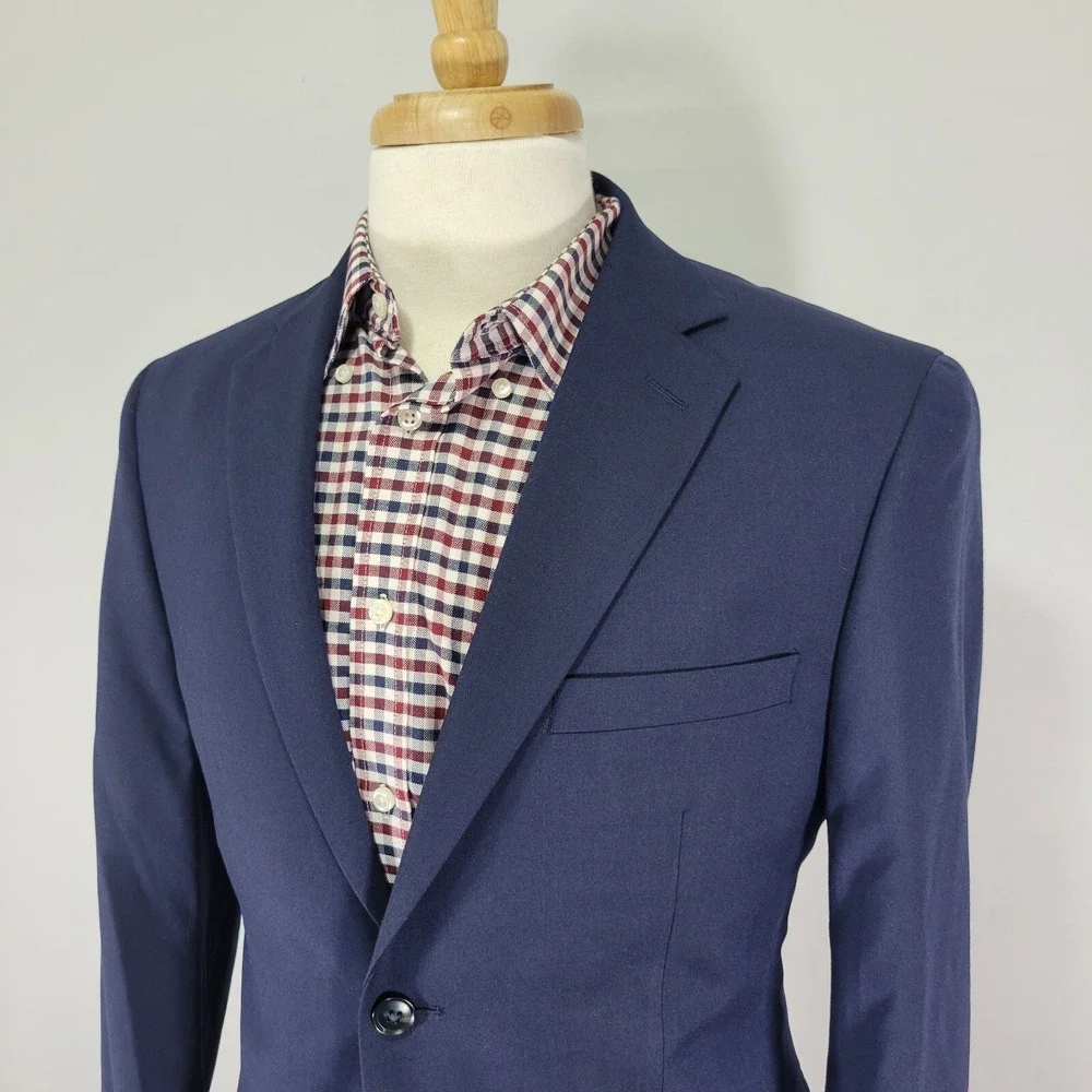 Alfani Men's Sport Coat Blazer Two Button Navy Blue Polyester Blend Slim 38S NEW